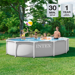 Intex prism frame in-use with family enjoying water and safe shallow depth benefit