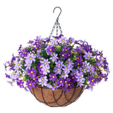 INXUGAO purple faux daisy hanging planter front view provides vibrant, maintenance-free curb appeal