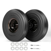 Iococee front view of 10-inch solid tire showing full rim and benefit of flat-free reliability