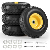 Iococee front view showing four packaged flat-free wheels for quick replacement