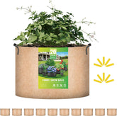 iPower 20-gallon grow bag pack front view showing tan fabric and size benefits