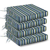 IPYNBAP front view of blue stripe cushion set shows coordinated style and weather resistance