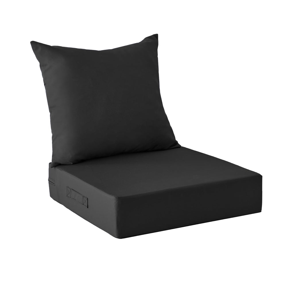 IPYNBAP front view of black patio cushion showing tailored finish and curb appeal
