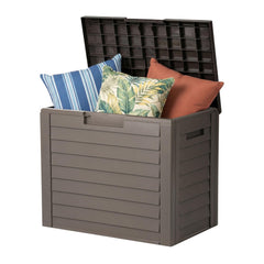 IRIS USA deck box front view showing compact storage benefit