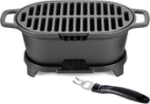 IRONMAX mini hibachi front view showing compact grill and sturdy feet, great for tabletop grilling
