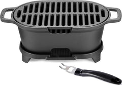 IRONMAX mini hibachi front view showing compact grill and sturdy feet, great for tabletop grilling