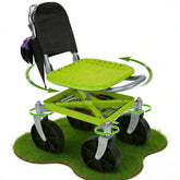 iToolMax front view of rolling garden stool showing seat and frame, improving comfort