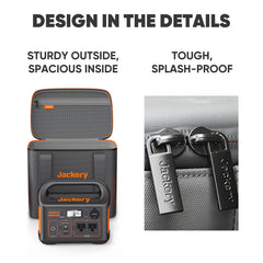 Jackery case carried beside camp setup demonstrating portability and outdoor convenience