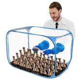 Jaxbo front view unfolded showing clear workspace and reduced contamination benefits