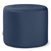 Jaxx navy pouf front view showing round ottoman and modern silhouette, useful for compact seating
