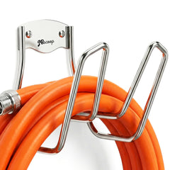 JBscoop front view of stainless steel hose holder showing sturdy loop and mount benefit