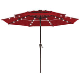 JEAREY front view of red 9 ft umbrella showing full canopy and shade benefit