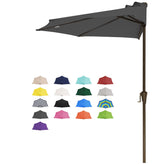 JEAREY half umbrella front view showing compact wall-mounted shade benefit
