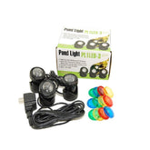 Jebao front view of three submersible lights showing compact design and included lenses