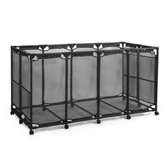 JEFEE front view of black rolling pool cart showing large capacity and organized storage