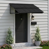 Jeracino awning front view installed showing clean black finish and shelter benefit