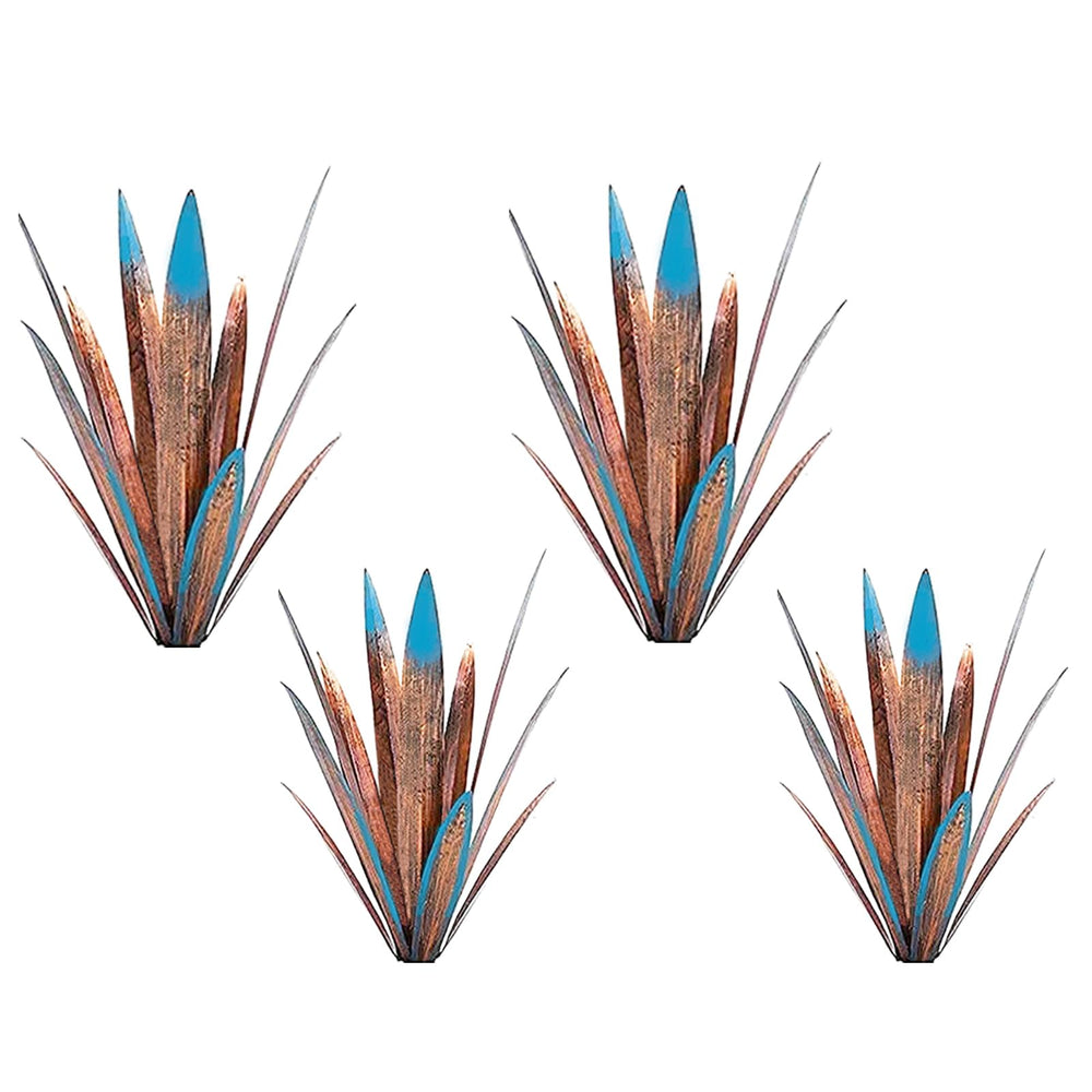 Jesokiibo front view showing blue metal agave as focal yard ornament benefit curb appeal