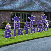Jetec front packaging showing full purple yard sign set and stakes for easy setup