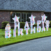 Jetec front packaging of iridescent yard signs showing complete set and convenience
