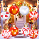 Jetec front view of eight inflatable ornaments showing festive set and immediate impact