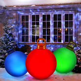 Jetec front view of three colorful inflatable Christmas balls lighting yard