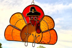JGS turkey suncatcher close-up of stained glass texture and solder detail for visual interest