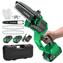 JIARUISI mini chainsaw front view showing compact design and controls, easy handling benefit