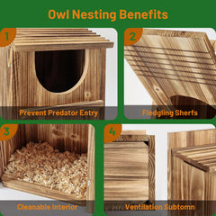 JILVGS owl box mounted on tree illustrating stable installation and wildlife habitat benefit