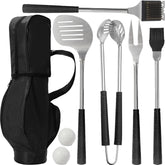 Jishi front packaging showing gift box and full golf-themed grill set benefit gift-ready presentation