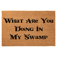 JiXianJu front view of doormat showing welcome swamp design and clear print benefits