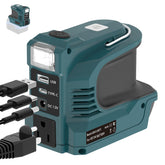 JJXNDO front panel showing AC outlet and USB ports for versatile charging