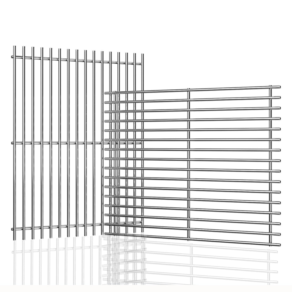 jkxoo front view of two stainless steel grates showing full replacement surface and durability