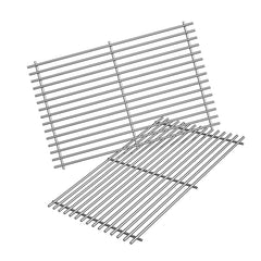 jkxoo front view of two stainless steel grates showing full cooking surface and benefit of even heat