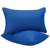 JMGBird front view of blue outdoor pillows showing clean design and weatherproof look