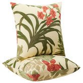 JMGBird front view of yellow pillows showing bright red floral design and curb appeal