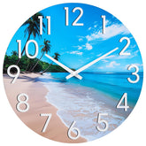 JoFomp front view beach clock showing vibrant ocean design and clear time visibility