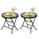 JOINHOM front view of two black side tables showing compact modern design and saving space