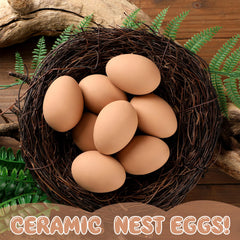 JolliLudo ceramic eggs placed in a nesting box guiding hens to lay