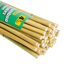 Jollybower front pack of 50 four-foot bamboo stakes showing quantity and natural finish