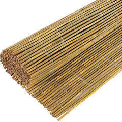 Jollybower front view of rolled bamboo fence showing natural finish and size benefit