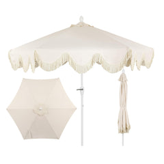 JONATHAN Y front view of cream scalloped market umbrella for elegant shade