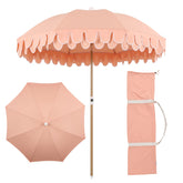JONATHAN Y front view of coral-pink umbrella showing full canopy and scalloped edge for stylish shade
