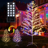 Joomer tree front view showing full pre-lit 7.6FT silhouette and festive glow