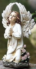 Joseph's Studio kneeling angel front view showing vintage brown finish and peaceful presence
