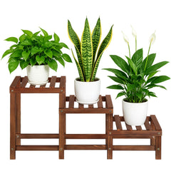 Jotboom front view of three-tier corner plant stand showing organized pots and space-saving benefit