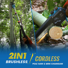 jovant handheld chainsaw close-up of 6-inch bar and chain for controlled cutting