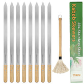 JOWHONK full 8-piece skewer set with wood handles for heavy-duty grilling