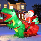 joyhalo front view showing full Santa riding dinosaur inflatable and festivity