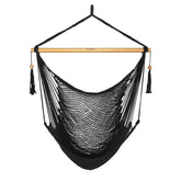JoyView front view of black hammock chair showing roomy seat and elegant tassels for comfortable lounging