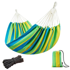 JoyView front view of hammock showing light green yellow stripe benefits comfort
